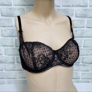 Victorias Secret 34DD Dream Angels Black Lace Unlined Underwire Balconette Bra